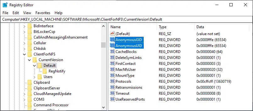 Windows Registry Editor Screenshot